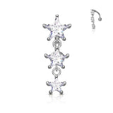 Three Stars CZ Vertical Drop Belly Button Navel Rings