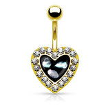 Crystal Paved Heart with Mother of Pearl Navel Belly Button Rings