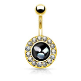 Round Crystal Mother of Pearl Surgical Steel Navel Belly Button Rings