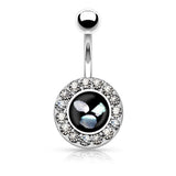 Round Crystal Mother of Pearl Surgical Steel Navel Belly Button Rings