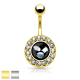 Round Crystal Mother of Pearl Surgical Steel Navel Belly Button Rings