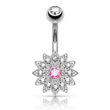 Petite CZ Flower Surgical Steel Navel Belly Button Rings