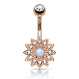 Petite Crystal Paved Flower with Opal Center Navel Belly Button Rings