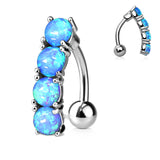 Vertical Drop Top Down Opal Set Belly Button Navel Rings