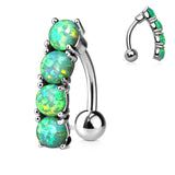 Vertical Drop Top Down Opal Set Belly Button Navel Rings