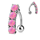 Vertical Drop Top Down Opal Set Belly Button Navel Rings