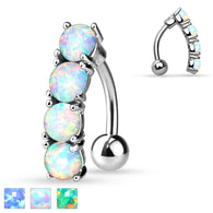 Vertical Drop Top Down Opal Set Belly Button Navel Rings