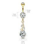 CZ Leafs With Large Round CZ Dangle Navel Belly Button Ring
