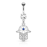 Beaded Hamsa Hand CZ Center Dangle Navel Belly Button Ring