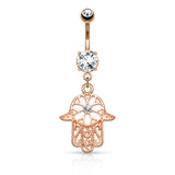 Beaded Hamsa Hand CZ Center Dangle Navel Belly Button Ring