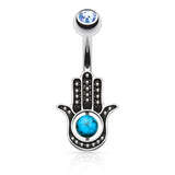 Hamsa Hand with Stone Palm Surgical Steel Belly Button Navel Ring