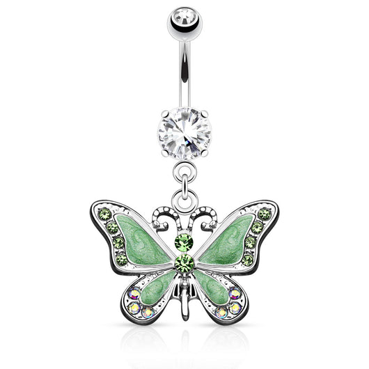 CZ Butterfly Dangle Dangle Surgical Steel Belly Button Navel Rings