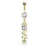 'Love' Word with Clear CZ Dangle Navel Belly Button Ring