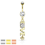 'Love' Word with Clear CZ Dangle Navel Belly Button Ring