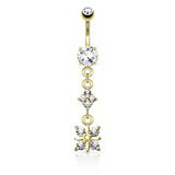 CZ Paved W/ 4 Quadrant CZ Drop Dangle Navel Belly Button Ring