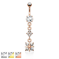 CZ Paved W/ 4 Quadrant CZ Drop Dangle Navel Belly Button Ring