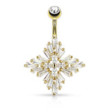 Princess Cut CZ Diamond Cross 14K Gold Plated Navel Belly Button Ring