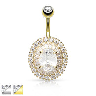 3 - Tier Paved CZ Dandelion Over CZ 14K Gold Plated Navel Belly Button Ring