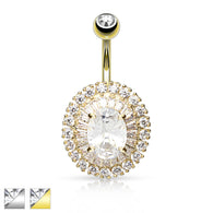 3 - Tier Paved CZ Dandelion Over CZ Gold Plated Navel Belly Button Ring