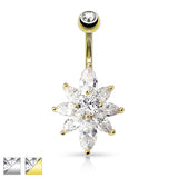 Marquise CZ Petal Flower 14K Gold Plated Navel Belly Button Ring