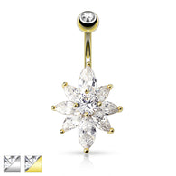 Marquise CZ Petal Flower 14K Gold Plated Navel Belly Button Ring