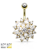 Dahlia CZ Cluster 14K Gold Plated Navel Belly Button Ring