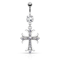 Celtic Cross With Paved CZ Dangle Belly Button Navel Rings
