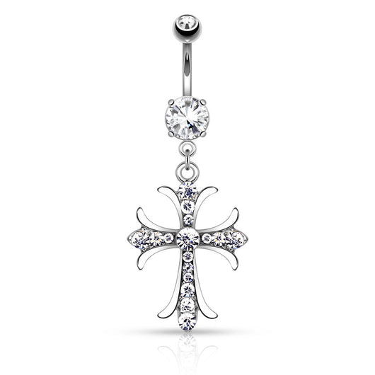 Celtic Cross With Paved CZ Dangle Belly Button Navel Rings