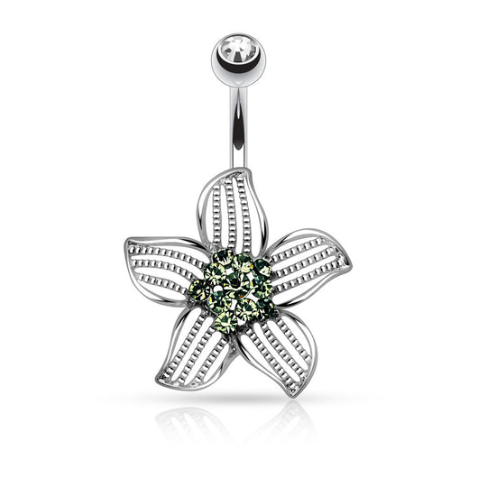 Flower's Petal Beads CZ Navel Belly Button Ring