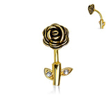 Gold CZ Rose Stem 316L Surgical Steel  Surgical Steel Navel Belly Button Ring