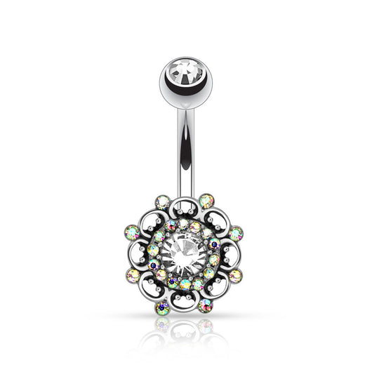Vintage Swirl CZ Surgical Steel Navel Belly Button Ring