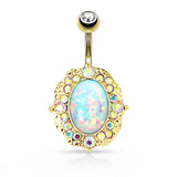 AB Crystal With Opal Center Surgical Steel Navel Belly Button Ring