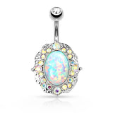 AB Crystal With Opal Center Surgical Steel Navel Belly Button Ring