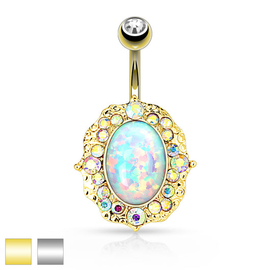 AB Crystal With Opal Center Surgical Steel Navel Belly Button Ring