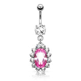 Pink CZ Dangle Navel Belly Button Ring