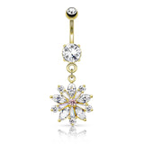 Flower w/ Prong Set CZ Shard Petals Dangle Navel Belly Button Ring