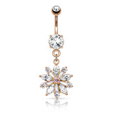 Flower w/ Prong Set CZ Shard Petals Dangle Navel Belly Button Ring