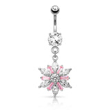 CZ Petals Flower Dangle Navel Belly Button Ring