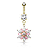 CZ Petals Flower Dangle Navel Belly Button Ring