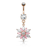 CZ Petals Flower Dangle Navel Belly Button Ring