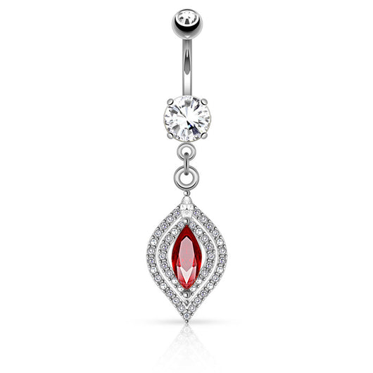 Chandelier Red CZ Surgical Steel Dangle Navel Belly Button Ring