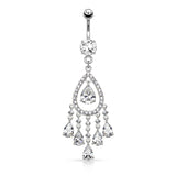 Multi Tear Drop CZ Chandelier Dangle Navel Belly Button Ring
