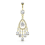 Multi Tear Drop CZ Chandelier Dangle Navel Belly Button Ring