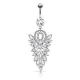 Fancy Chandelier CZ Cluster Dangle Navel Belly Button Ring