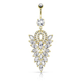 Fancy Chandelier CZ Cluster Dangle Navel Belly Button Ring