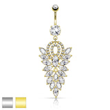 Fancy Chandelier CZ Cluster Dangle Navel Belly Button Ring