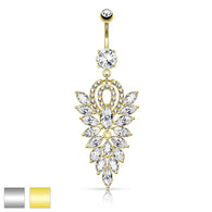 Fancy Chandelier CZ Cluster Dangle Navel Belly Button Ring