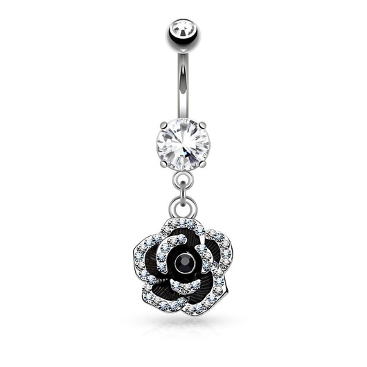 CZ Petals Flower Dangle Surgical Steel Belly Button Navel Rings