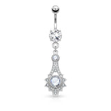 Micro Pave CZ Tribal Sun Dangle 316L Surgical Steel Belly Button Rings