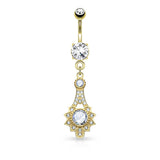 Micro Pave CZ Tribal Sun Dangle 316L Surgical Steel Belly Button Rings